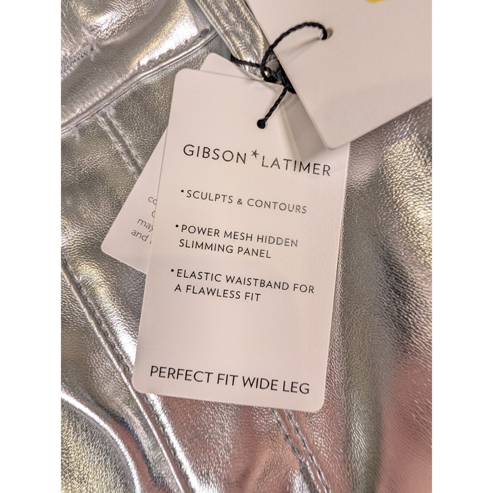 Gibson Latimer Women Silver Metallic Perfect Fit Wide Leg READ Pants Size 8 - Picture 7 of 14